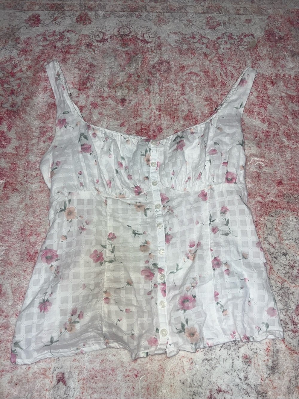 Hollister White Floral Button-Front Camisole